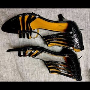 A2 aerosoles gladiator black snake skin appearance zip up sandal